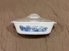 Glasbake Currier Ives Casserole Dish Oval 1 qt VTG 1960s  J-235 with Lid J-2275