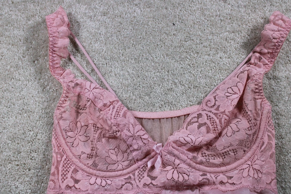 Camisón lencería vintage para mujer grande rosa encaje malla transparente babydoll sin cordones años 90 Foto 4 de 4