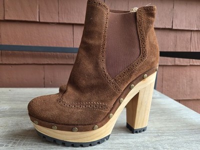 Polo Ralph Lauren Boots Brown Suede Women 7  Studded Wood Platform Boho Boot