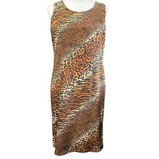 E Morgan Animal Print Shift Dress Tiger Leopard Sleeveless Size 8