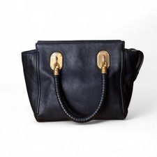 Vintage Cole Haan Black Leather Shoulder Bag With Gold Hardware Braided Strap