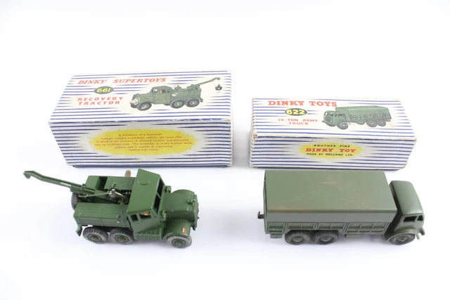 24 Dinky Supertoys Diecast 622 10 Ton ArmyTruck 661 RecoveryTractor Military x 2