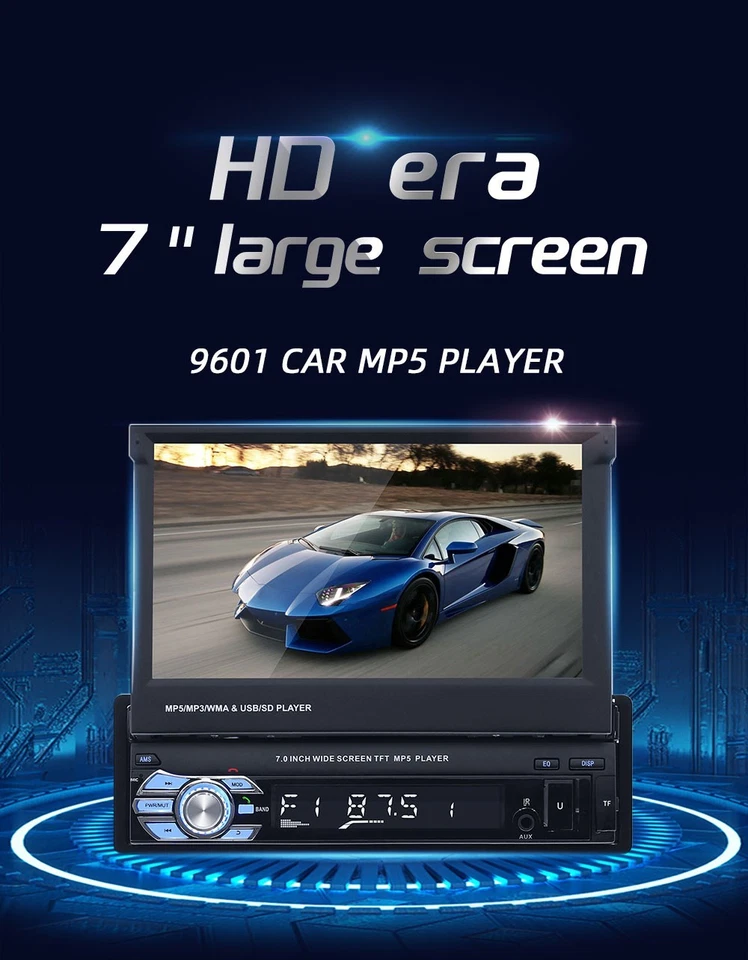 1DIN 7Inch Flip Out Touch Screen Car Stereo Radio MP5 Player FM BT AUX Head Unit - Image 2 of 4