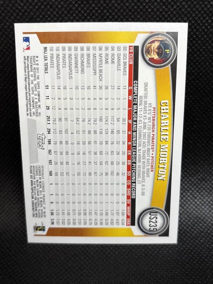 2011 Topps Walmart Blue Border Charlie Morton Pirates US235 - Image 2 of 2