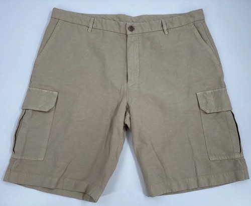 Mens Loro Piana Sandy Tan Cotton and Linen Cargo Shorts Size 56 / 38