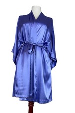 Vtg Victoria s Secret Women s Size M/L Blue Satin Silky Kimono Short Robe Pocket