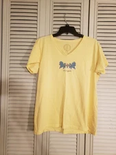 Life is Good Lounge Chairs Yellow Cotton Tee Shirt V-neck size Large Women's