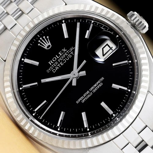 ROLEX DATEJUST 1601 BLACK DIAL 18K GOLD STAINLESS STEEL FOLDED BRACELET WATCH