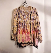 Vtg Citron Santa Monica Womens Blouse Size XL Gold Purple Shimmer Jacquard Shirt