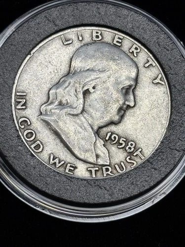 US 90% Silver 1958 D Franklin Half Dollar AU – Nice Book Filler