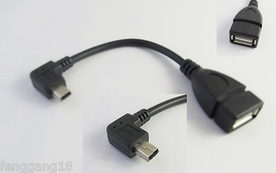 Mini 5 Pin USB Male Right Angle To USB 2.0 A Female Jack OTG Host Adapter Cable