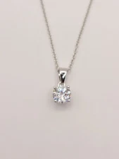 Diamonique Round Cut  8mm Solitaire Necklace W/ Chain, SS 16"+2" EXT