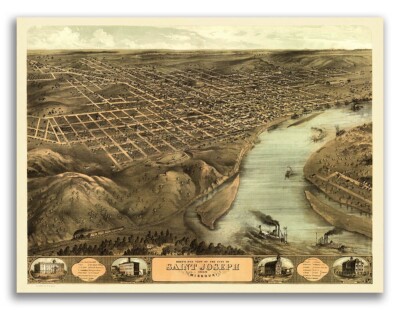 Saint Joseph Missouri 1868 Historic Panoramic Town Map - 24x32