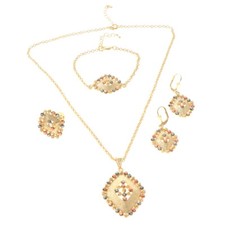 Gold Tone Gold Plated Metal Necklace Bracelet Earring Ring Set MNS647-GLD