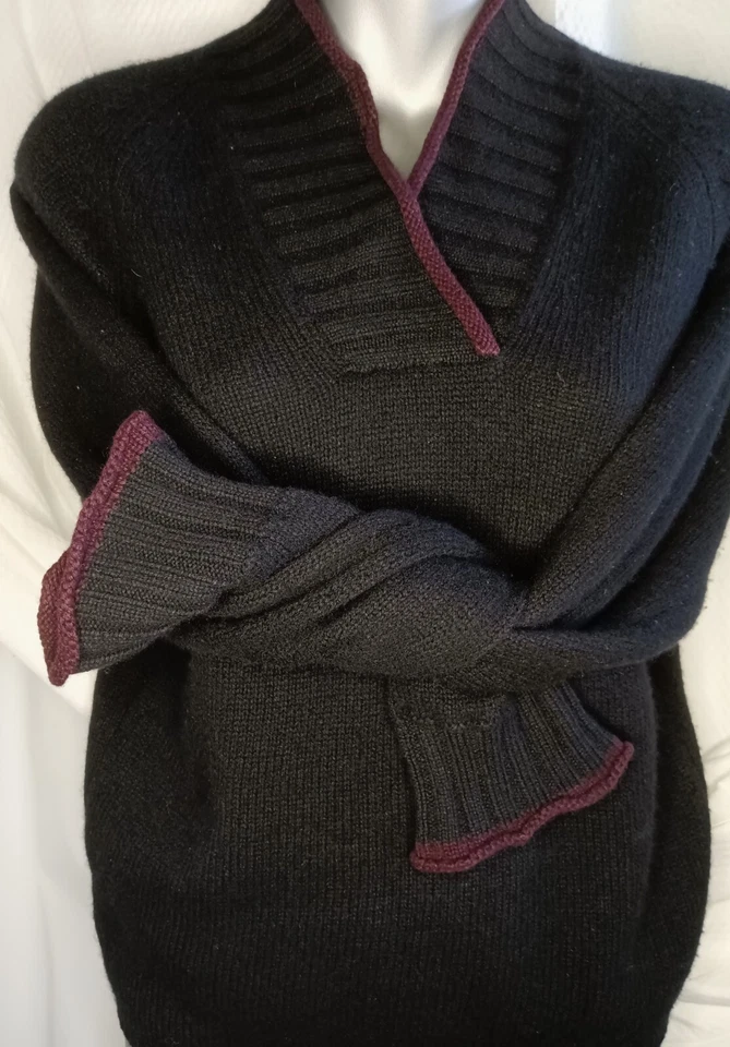 Maria Di Ripabianca 黑色毛衣意大利 V 领女式 8 码 — 第 2/4 张图片