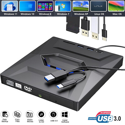 7 in 1 Externe CD/DVD Laufwerk USB 3.0 Brenner für Laptops/Desktop PC Mac OS