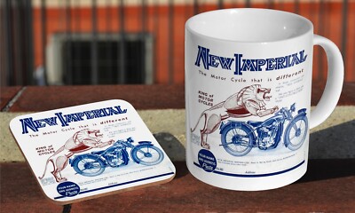 Neu Imperial Classic Motorradanzeige - Kaffee-/Teebecher + passender Untersetzer