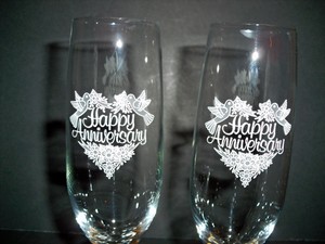 2 Wedding Anniversary Champagne Toasting Glasses Happy