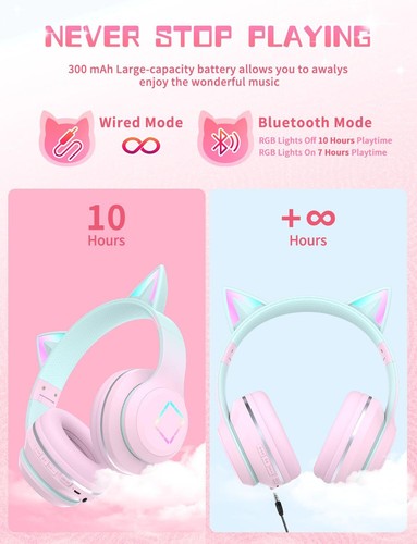 Bluetooth Kids HeadphonesCat Ear LED Light Up Kids Wireless HeadphonesBluetoo... - Picture 5 of 7