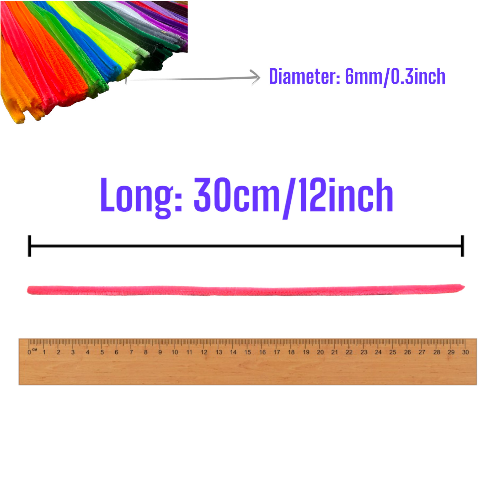 200Pcs Black Pipe Cleaners Craft Bulk Supplies 12inch x 6mm