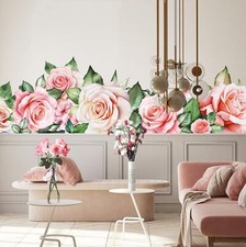 Large Flower and Leaves Wall Decals Vintage Rose Floral Wall Stickers Peel an...
