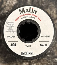 Malin Co. Inconel Wire 0.20 Dia X 215 Feet Long, 1/4lb Spool. High Temp Tie Wire