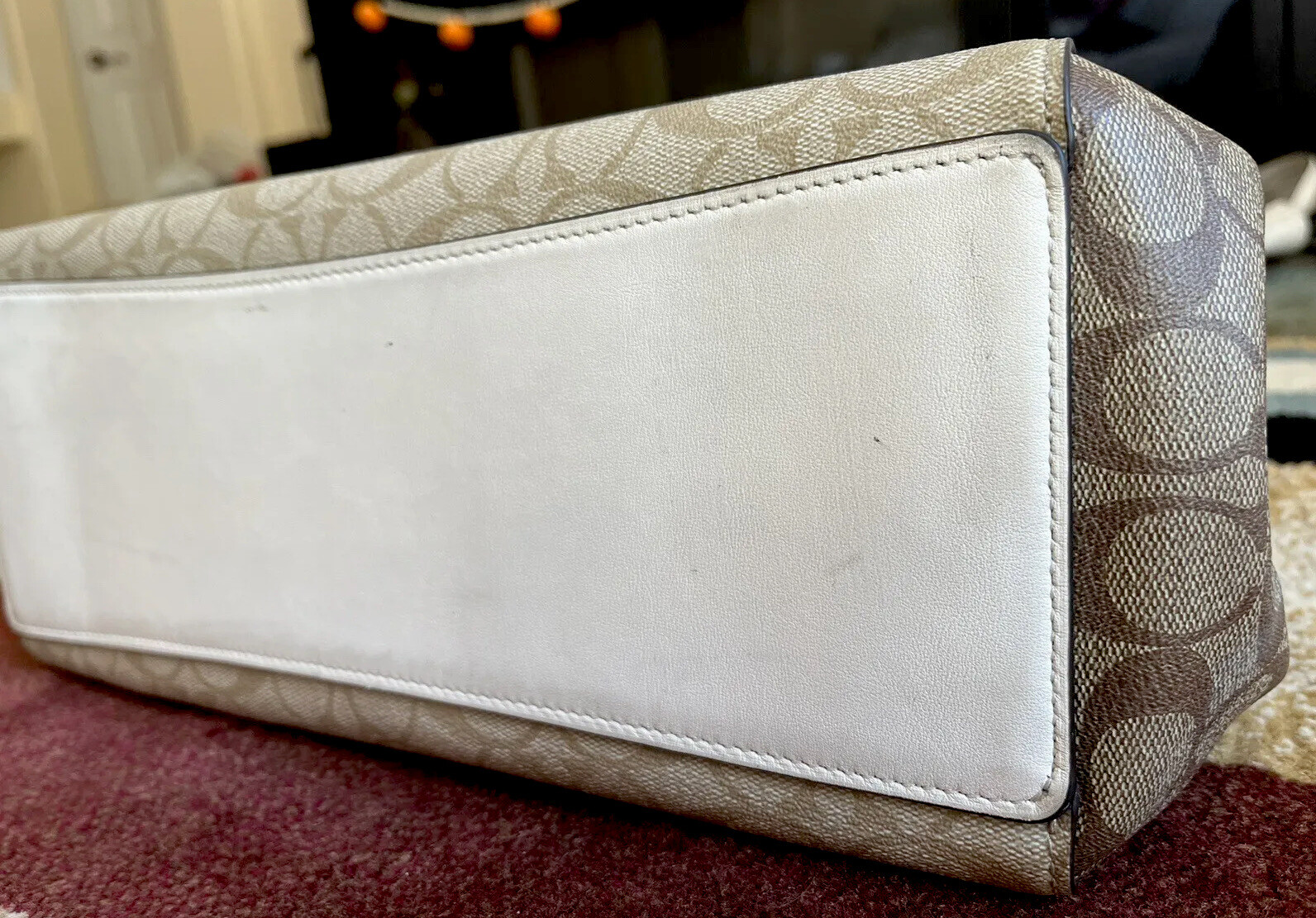 Coach Hallie Shoulder Bag Purse Signature Logo Coated Canvas Chalk