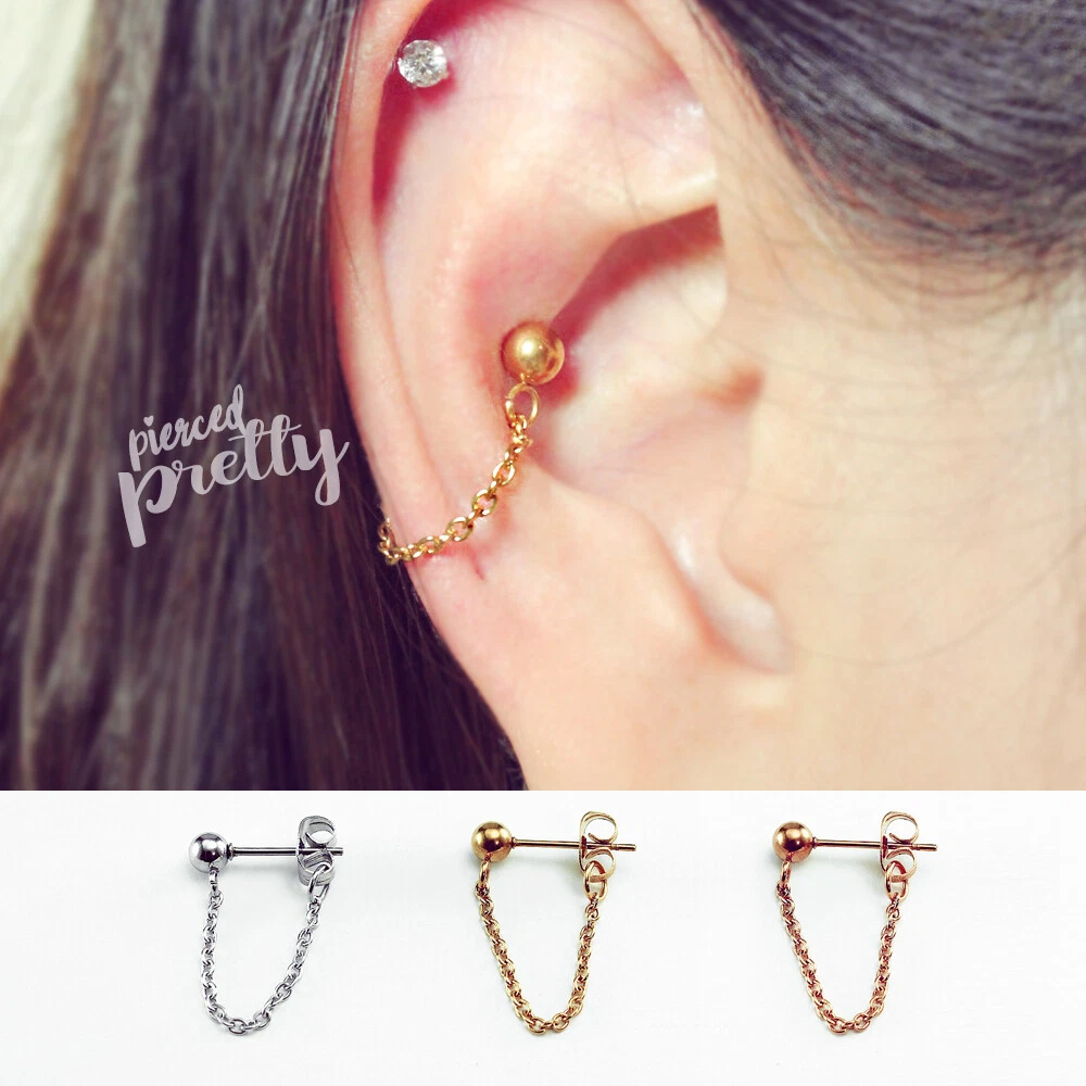 20g conch chain earring rose gold helix earring gold hoop