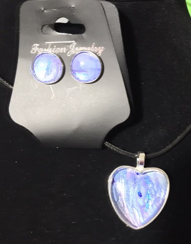 Paint Skin Necklace and Earring set, Jewelry, Handmade Silver tone Synthetic 20" - Picture 5 of 6