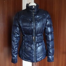 Geox Down Feather Ski Puffer Trench Coat Belted Bomber Jacket In Blue Uk 10 (s)
