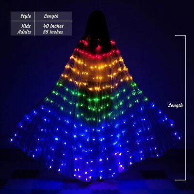 140cm Illuminated Light Up Fairy Wings Rainbow Glowing LED Wing Beauty + Sticks