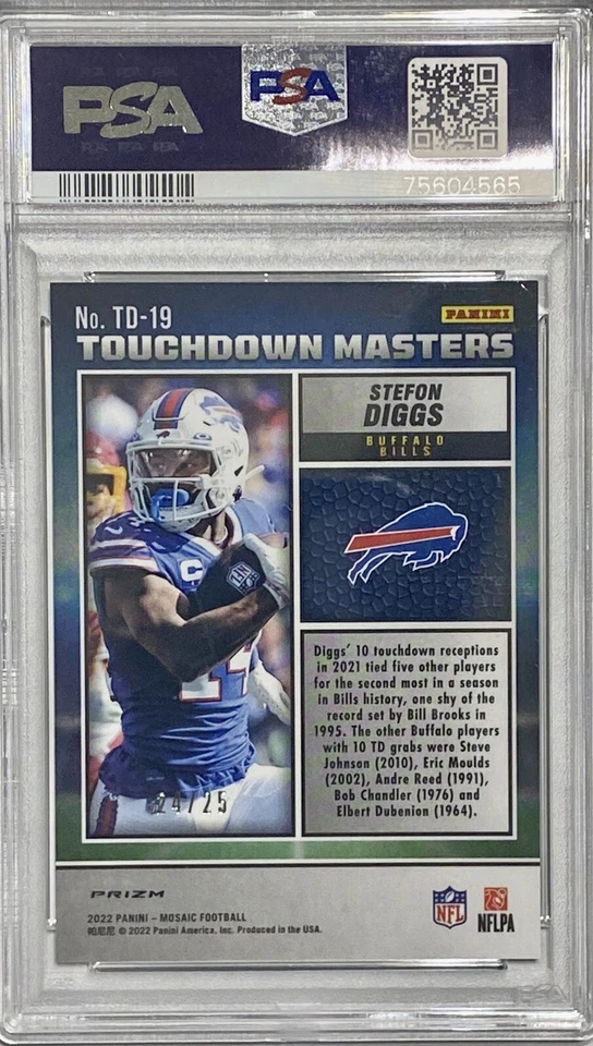2022 Panini Mosaic #TD19 Stefon Diggs NFL Orange Fluorescent #24/25 PSA 10 GEM - Image 2 of 4