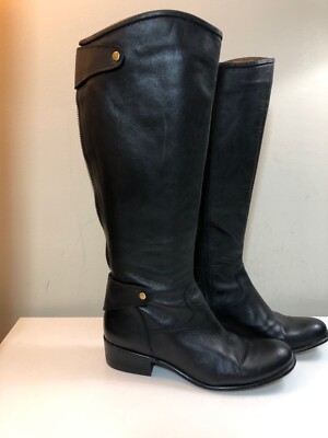 Women's Corso Como Black Leather Riding Boots Elastic Panel Zip Dbl Snap  Size - Main Image