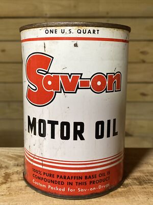 RARE Vintage 1950s SAV-ON Motor Oil Metal One Quart Oil Can Empty