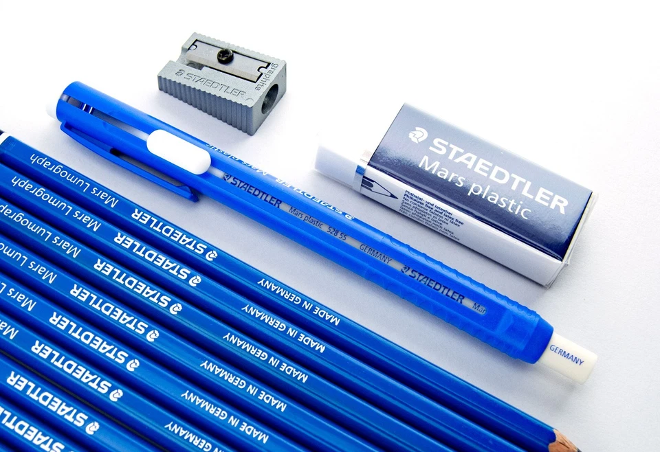 Staedtler Mars Lumograph 100 Pencils Lot Asst Hardness Sharpener Eraser Holder - Image 4 of 4