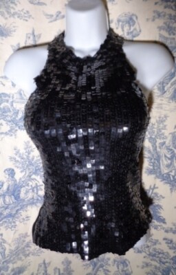 No Label  XS  black Top Square seqiuns Party top