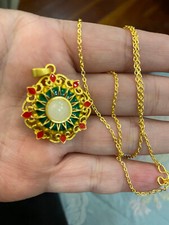NEW HIGHEND*RARE*GORGEOUS HETIAN WHITE JADE稀有天然和田玉白玉 cloisonne GOLDS925 NECKLACE