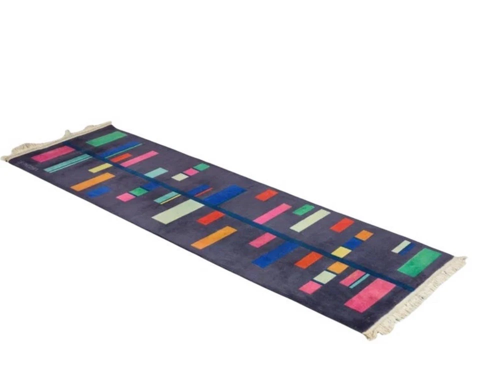 Gugliomo Veronesi  Hand-knotted Color-Block Wool Rug Runner, mid-century, Italy. - Image 3 of 4