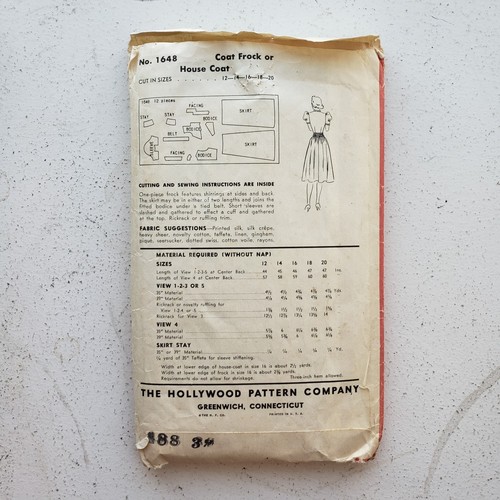 1930s 1940s Vintage Hollywood Pattern 1648 Puff Sleeve Dress Sewing Pattern - Picture 2 of 5