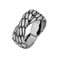 Vintage Snake Skin Pattern Cross X Ring Stainless Steel Retro Biker Wedding Ring