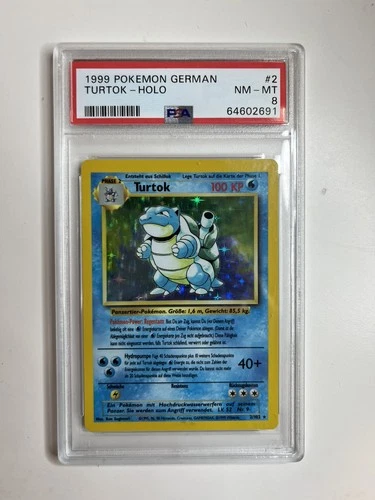 1999 Pokemon GERMAN Unlimited Base Set Turtok-Blastoise Holo 2/102 PSA 8 NM-MT