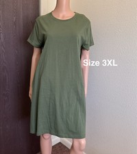 Time and Tru Women's Cotton T-Shirt Dress, Size 3XL, Olive Green