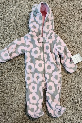 Carter's PRAM Bear Hooded Pink Flowers One Piece Winter Suit NWT Sherpa 3 Months - Picture 1 of 1