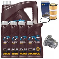 MotoröL Filter Set Mannol 5W-30 Ceramic 9 Liter + Schraube FüR Opel Movano B 2.3