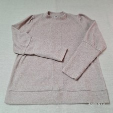 UK12 TU Fluffy Round Neck Beige Top with Gathered Sleeves Soft Feel Excellent