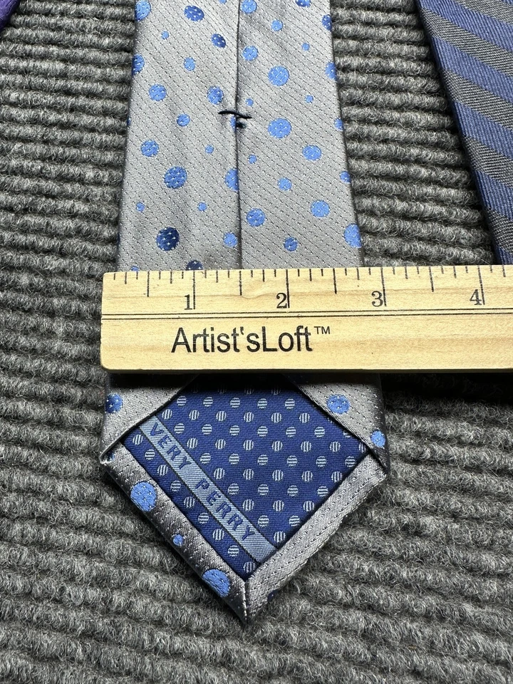 Perry Ellis Portfolio Ties Mens Silk Purple Paisley Blue Dot Stripe Lot of 3 - Image 3 of 4