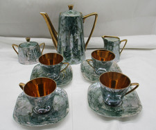 Vintage WAWEL Poland – Porzellan Kaffee Service „Mint Grün mit Gold“ 11 Tlg