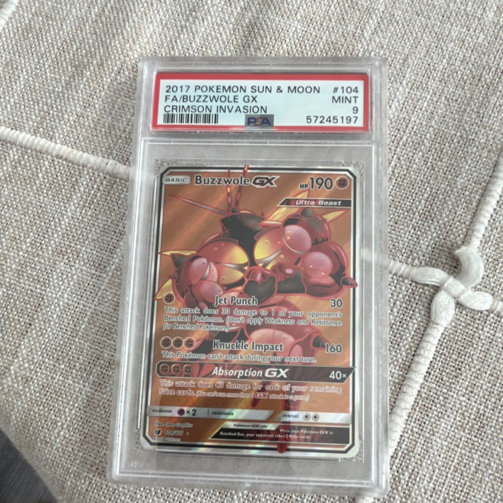 Pokémon Buzzwole GX Full Art 104/111 Crimson Invasion Ultra Rare PSA 9