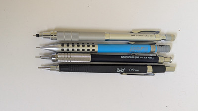 Set of 4 Drafting Pencils Pentel Q1005, Kuru Toga, Mr. Pen, Graphgear 500