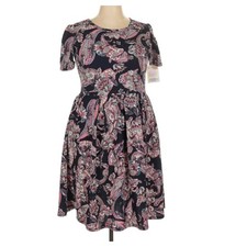 LuLaRoe Womens Dress Size 2XL Amelia Navy Pink Purple Paisley Floral 2X XXL NWT